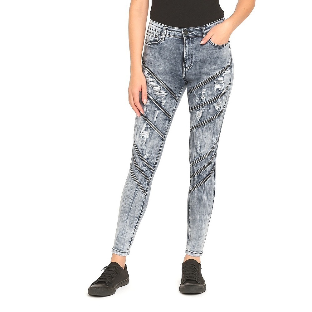SPLASH Jeans Juniors 13 Light Blue Distressed Exposed Zipper Biker Edgy‎ Urban